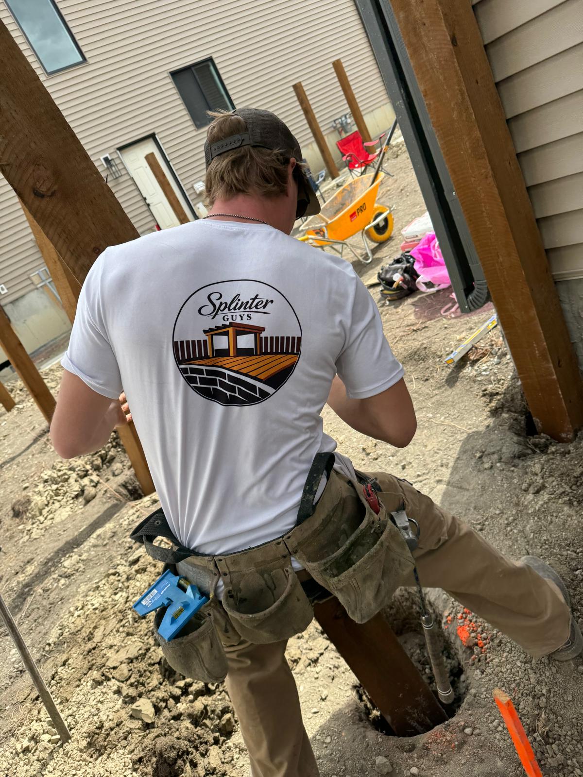 Splinter Guys crew member working on a backyard build