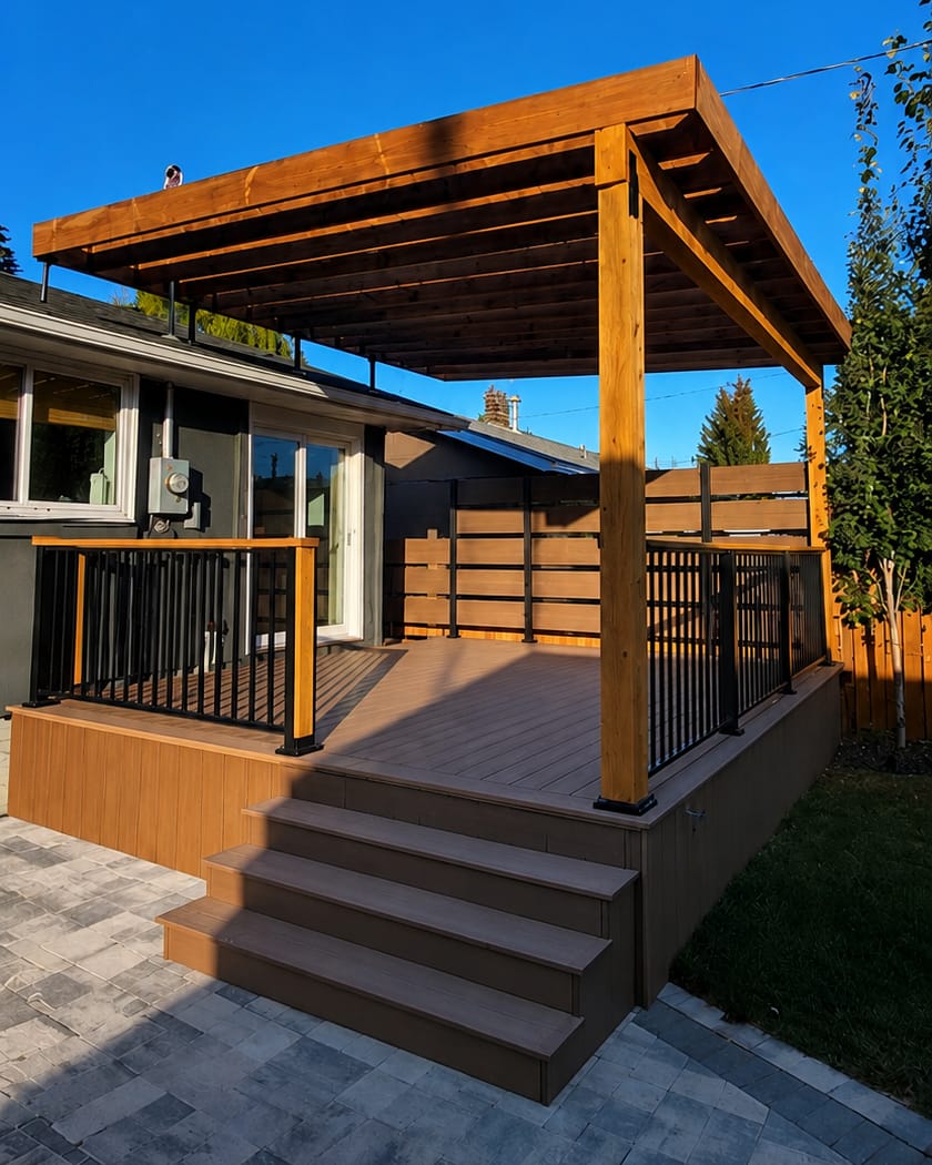 A completed deck and pergola to relax on